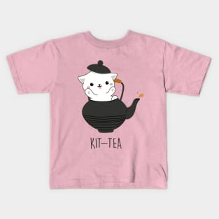 Kit-Tea Funny Cat Lover Gift Cute White Cat, Tea Kids T-Shirt